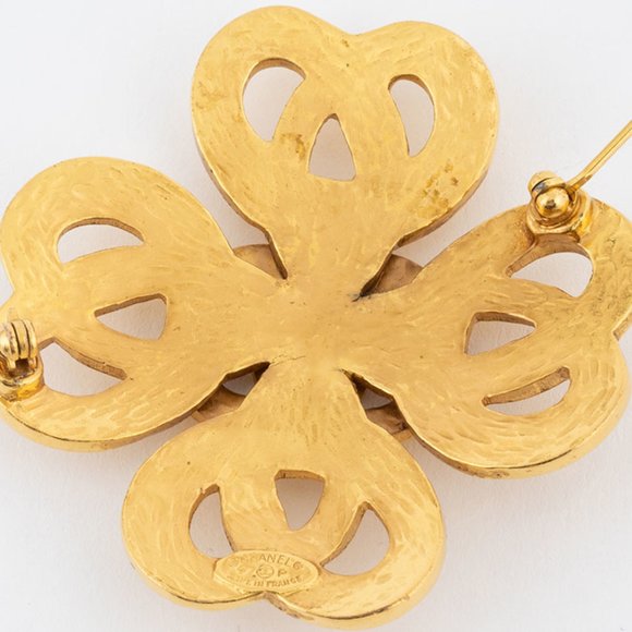 CHANEL Heart Flower Clover Gold Brooch 97P Mark - Picture 10 of 12